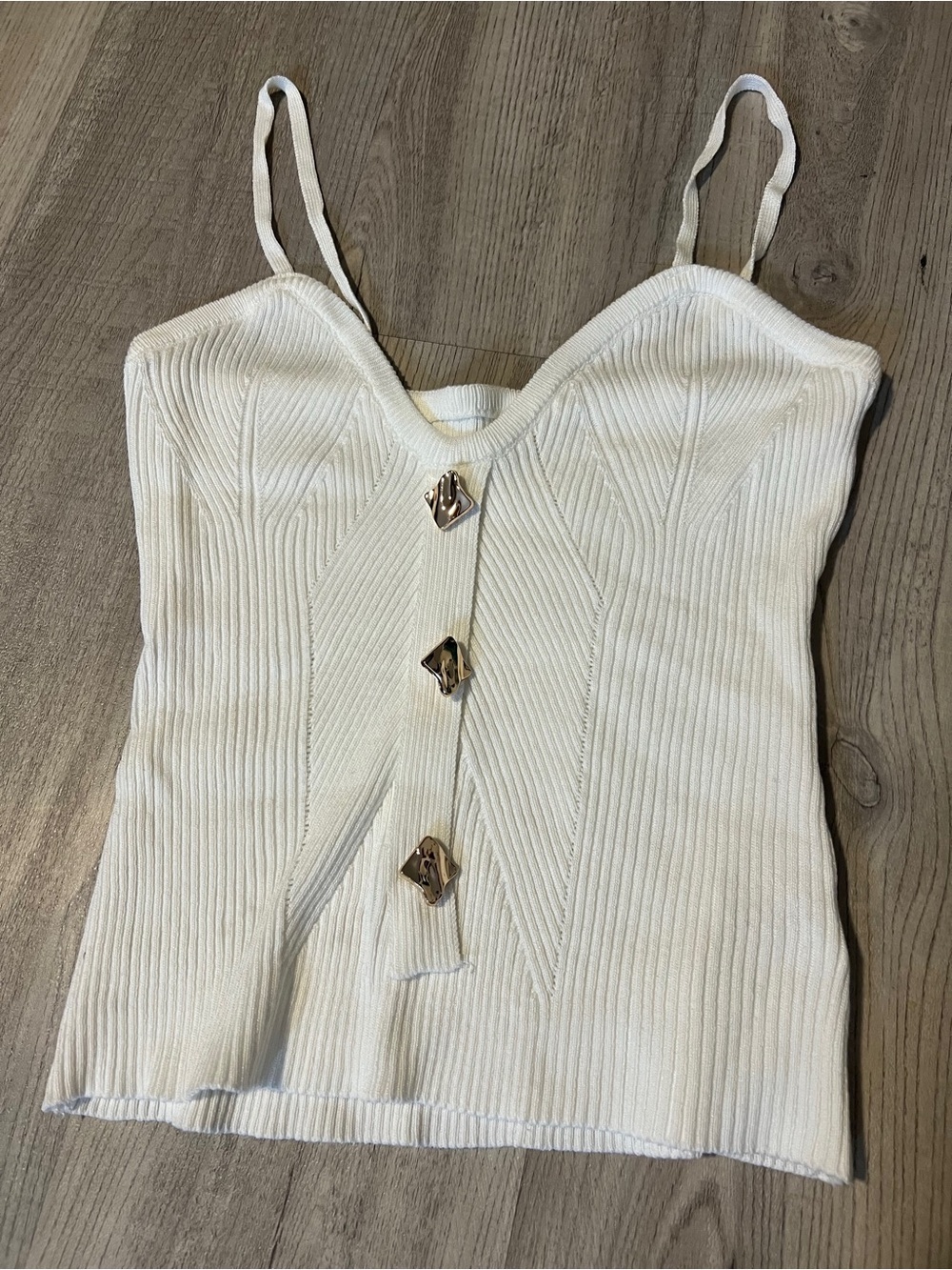 Women's White Ribbed Button-Front Tank Top